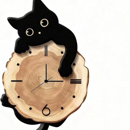 Horloge murale chat silencieuse avec queue à pendule art déco salon - 3