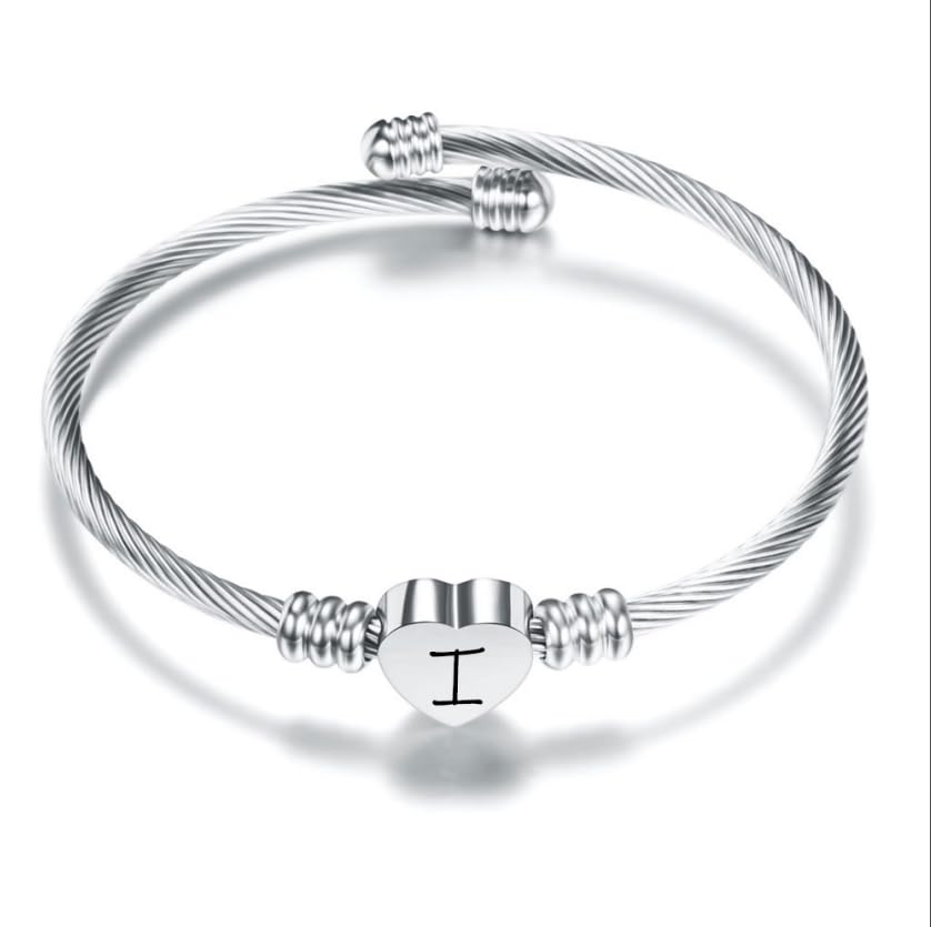 Suonie Plata Amor Corazón 26 Letra Inicial Alfabeto A-Z Pulsera Joyería Regalo Ajustable Para Hija Hijo Hermanas Amigos Madre Colega Amante Cumpleaños Navidad (I)