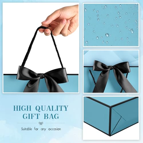 Image of JMANNI Gift Bags with Handles, 13 inch Medium Gift Bag for Presents, 1 Pcs Bags with 2 Tissue Paper and 1 Cards for Graduation Baby Shower Wedding Fathers Day Mother's Day Birthday Party (Bule-Blcak