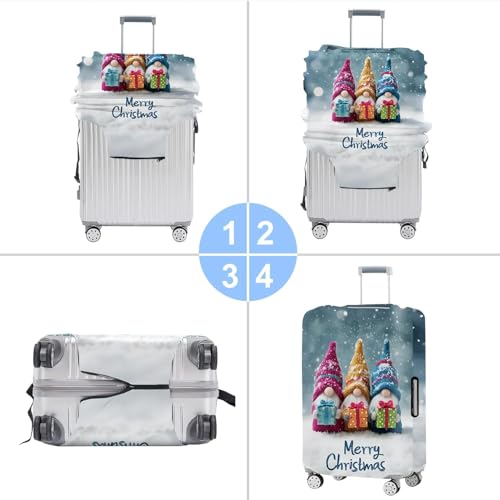 Image of Christmas Luggage Cover - Cute Gnome Travel Suitcase Protector, Waterproof & Stretchable Luggage Sleeve with Zipper for Holiday Travel,M