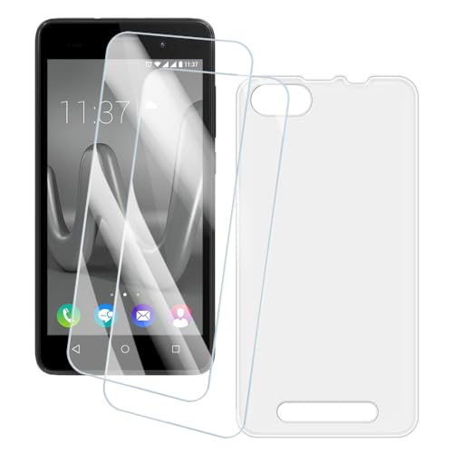 OAGELIM 2 Pack Protège-Écran + Coque Compatible avec Wiko Jerry (5 Pouce) Coque Impression Artistique Personnalisée et Film Verre Trempé (Blanc)