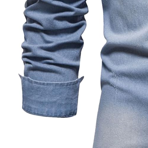 Men's Casual Button Down Denim Shirt Slim Fit Long Sleeve Lapel Jean Shirt Washed Denim Shirts with Chest Pockets4