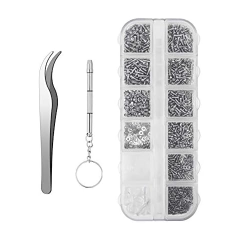 1100Pcs Eyeglasses Repair Kit, Tiny Sunglasses Screws, Glasses Screws and 5 Pairs Nose Pads with Micro Screwdriver Tweezer for Watch Clock Spectacle Eye Glass Repair Cover