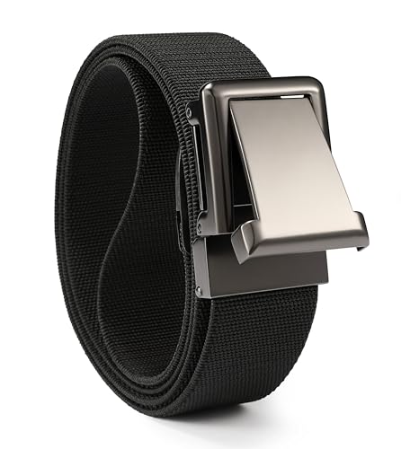 CHAOREN Elastischer Gürtel Herren, Gürtel Herren Arbeitsgürtel Stoff Schwarz, 38mm Stretchgürtel mit Schnellverschluss Metallschnalle