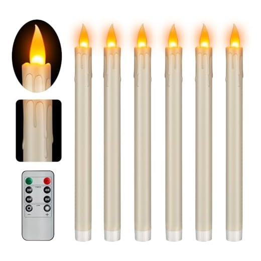 wemarry Flameless Taper Candles Realistic Flickering Flame, Battery Operated, Remote Control with Timer, Safe for Kids & Pets, Ivory, 10-Inch, Pack of 6 Ideal for Home, Weddings & Parties
