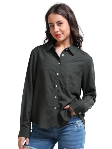 Image of Glam & Chique Women's Relaxed Fit Spread Collar Solid Casual Shirt S-2XL