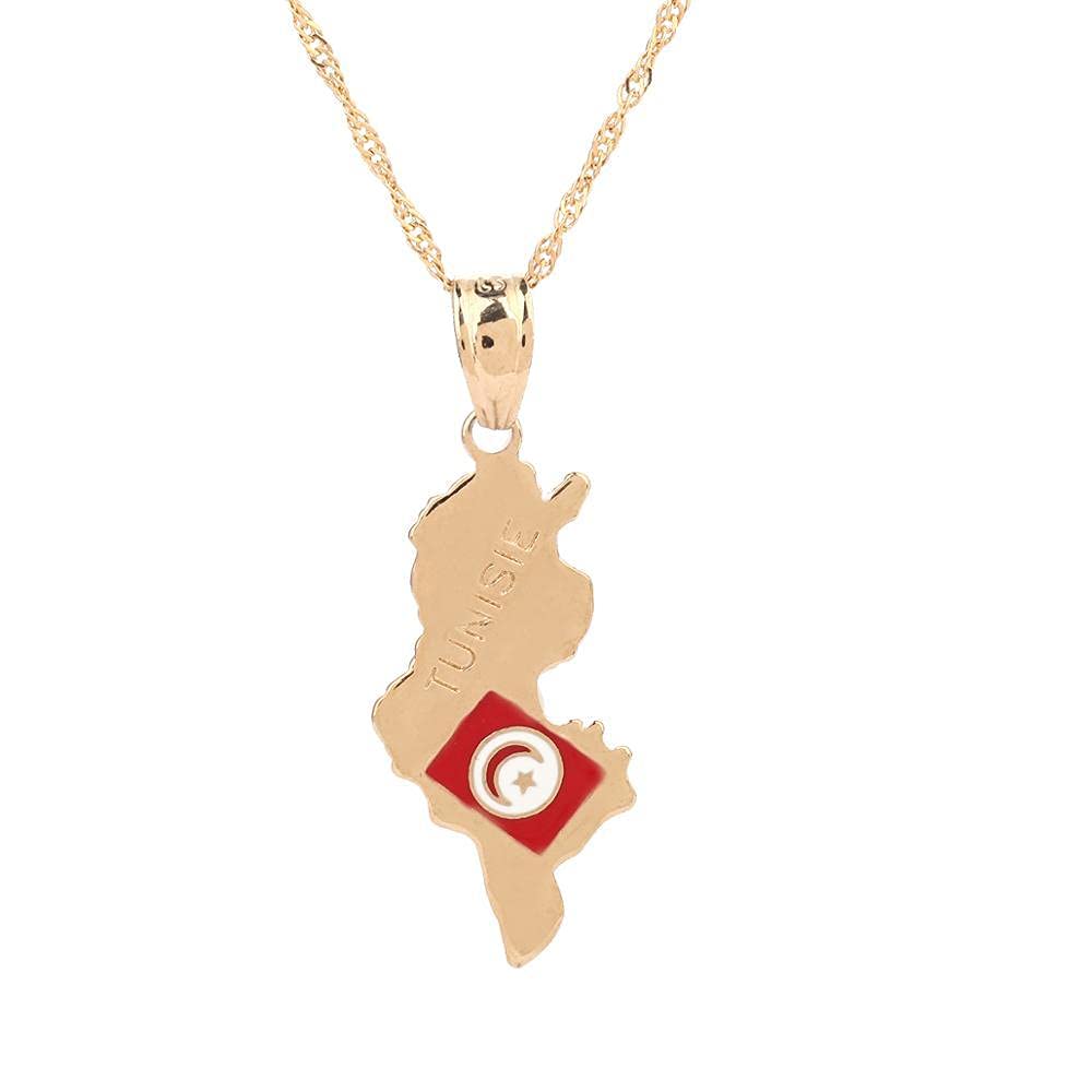 Tunisie map pendant necklace gold color tunisia female girl tunisienne charm jewelry