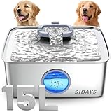 SIBAYS 4Gal/15L Dog Water Fountain, Stainless Steel Large Capacity Pet Water Fountain with Water Level LED Light, Automatic Quiet Dog Water Bowl Dispenser for Large Dogs & Multi-Pet Easy to Clean FS79