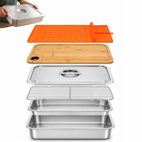 Grill Prep and Carry System, 6-in-1 Stainless Steel Grill Prep Trays