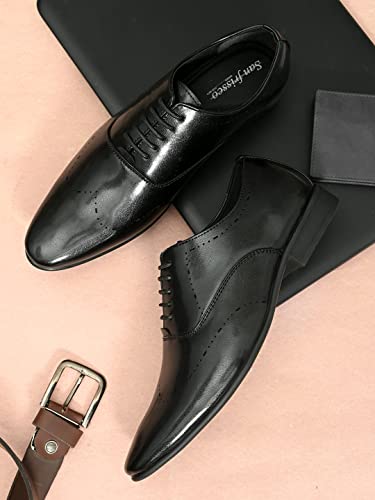 Image of San Frissco mens Ak 1033 San Frissco Men's Formal Shoes Textured Solid Lace Up Oxfords Office Wear Footwear Soft Cushioned Footbed with TPR Sole Lightweight, Flexible, Durable and Stylish for Wedding and Parties - 8 (Black)