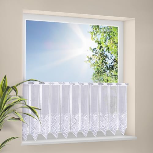 Gerster Scheibengardine grafisch 38 cm hoch Weiß - Wunschbreite frei wählbar durch gekaufte Menge in 28 cm Schritten - Meterware