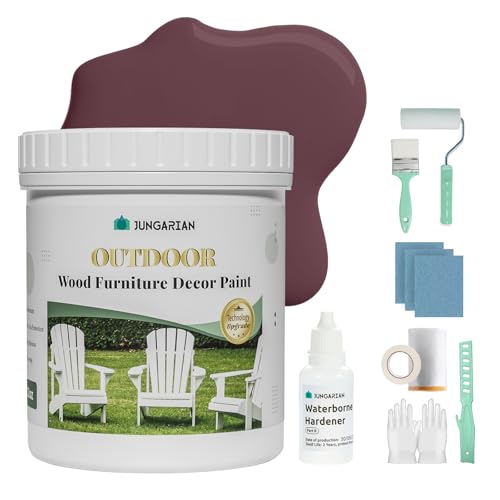 Jungarian 2K Outdoor Indoor Cabinet Furniture Paint With Tools - Water-Based, Low Odor All-in-One Paint - No Sanding, No Priming - Matte Finish for Floor, Doors, Tables, Dressers, 16oz, Dark Auburn