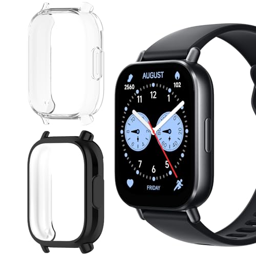 HeeNia 【2枚入り】 For Xiaomi Redmi Watch 5 Lite 対応 カバー TPU全面保護ケース 高透過率 衝撃吸収 指紋防止 超軽量 擦り傷防止 For Xiaomi Redmi Watch 5 Lite 用 (ブラック+クリア