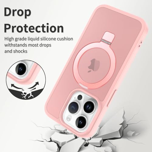 Image of Magnetic for iPhone 13 Pro Case & iPhone 14 Pro Case, 6.1 inch, Compatible with MagSafe, Rugged Kickstand, Not-Yellowing Military-Grade Protection, Matte Pink