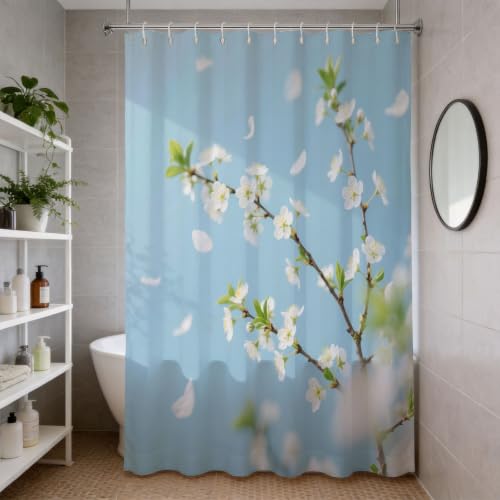 Rideau de douche 200x200 fleur de poirier pour rafraîchir votre intérieur
