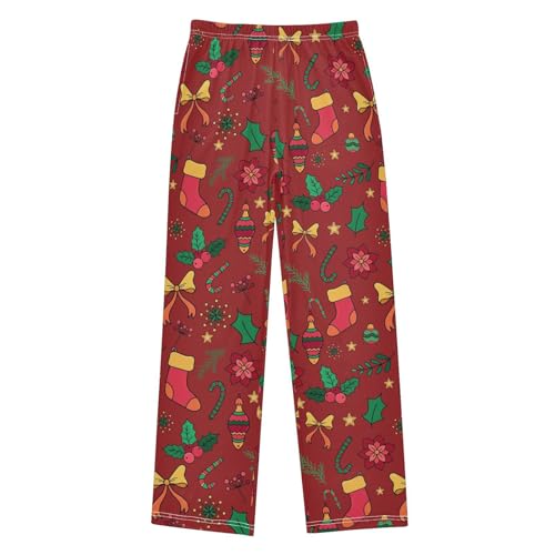 Boys' Pants Christmas Stocking Holly Berry Long Bottoms Jogger Pants Elastic Waist Trousers with Pockets S-XL