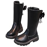 Ctreela Girls Riding Boots with Bows Fashion Chunky Platform Combat Boots with Side Zip Mid Calf Little/Big Kids Tall Boot