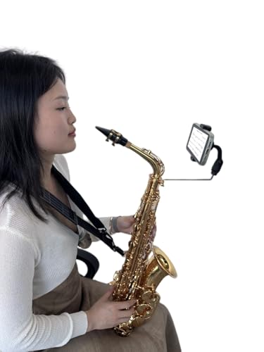 Handyhalterung für Altsaxophon - Perfekt für private Praxis und Aufführungen Verfügt über eine 4 mm x 4 mm Buchse, einen verstellbaren Winkel und eine max. 9 cm Öffnung. Praktisch und stabil für