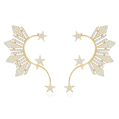 Gold Rhinestone ELf Cuffs Star Statement Earrings for Women