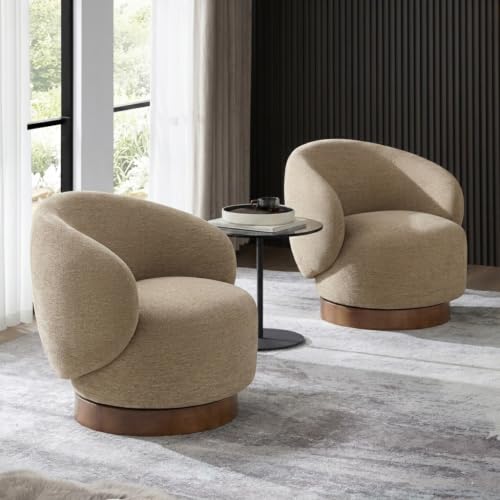 Image of KISLOT Swivel Accent Chair Modern Round Barrel Armchair with Upholstered Performance Fabric for Living Room Bedroom Waitingroom,2 Box,Brown