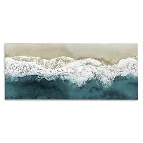 Lienzo decorativo costa espumosa azul cuadro playa moderno para pared pequeña salón