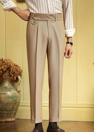 Men's Slim Fit Dress Pants Regular Fit Flat Front Suit Pants Stylish Long Trousers3