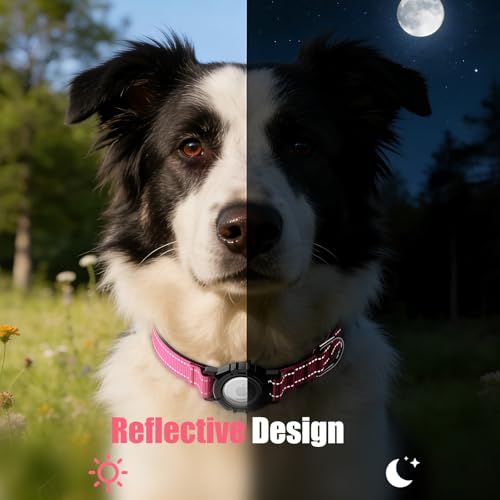 Image of AirTag Dog Collar, IP68 Waterproof Air Tag Dog Collar Holder (HotPink, XL) | Air Tag Dog Collars Reflective, Ultra-Durable, Comfortable Padded, Heavy Duty Dog Collars Collars for Small - Large Dogs