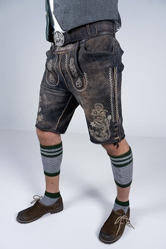Bavarian Traditional Short Leather Trousers Alex Lederhosen with Belt4