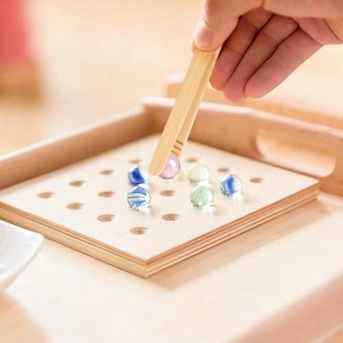 Image of NUOBESTY 3PCS Wooden Tweezer Tongs Kids Tweezers for Fine Motor Peg Board Beads Game Clips Counting Matching Game Beads for Montessori Sorting Toys