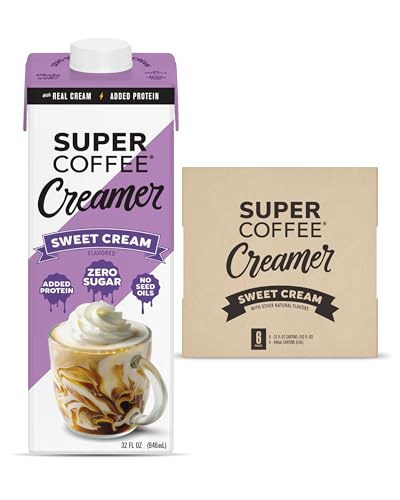 Super Coffee Creamer, SugarFree Creamer (0g Sugar, 1g Protein, 15 Calories) [Sweet Cream] 32 Fl Oz, 6 Pack | Keto Coffee