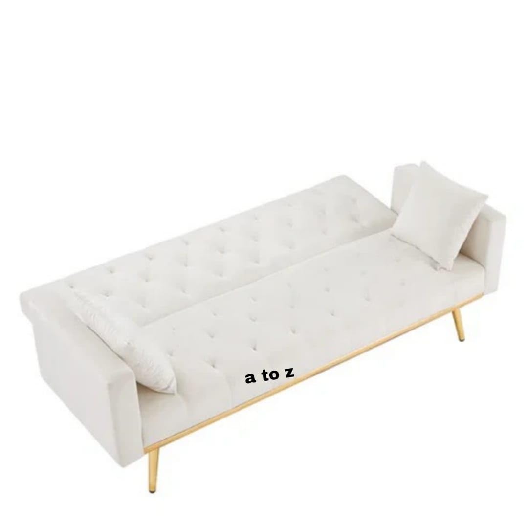 A to Z Furniture Wooden Sofa Cum Bed 3 Seater Chesterfield Sofa Set Luxury Living Room Bedroom (White)