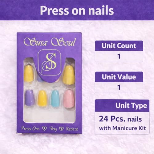 Image of Reusable Artificial Nails with Glue and Kit (Multicolor Pop - Long Alond)