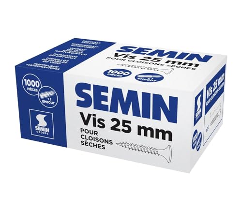 SEMIN Vis Plaque de Plâtre 3,5 x 25 mm – Vis Auto-Perceuses TTPC Double Filet – Fixation Ossature Métallique Intérieur – Acier Phosphaté...