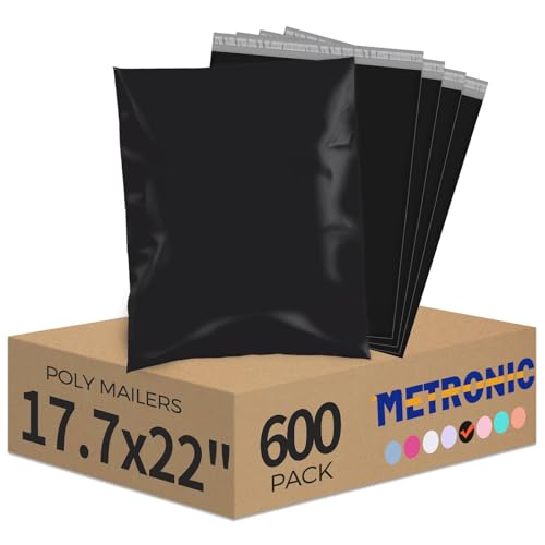 Image of Metronic Large Poly Mailers 17.7x22 inch 600 Pack,Shipping Bags for Clothes,Strong Self Adhesive Shipping Envelopes for Small Business,Waterproof Mailing Envelopes Bulk for Packaging Black