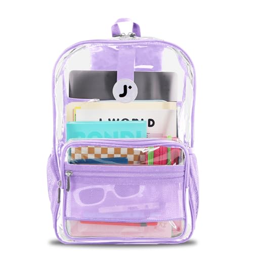 Image of J World Heavy-Duty Clear Backpack for Girls Women Kids. Large Transparent See Through TPU Laptop Bookbag for School, Digital Lavender