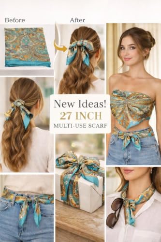 Image of Satin Square Head Scarf for Women, Floral Printed