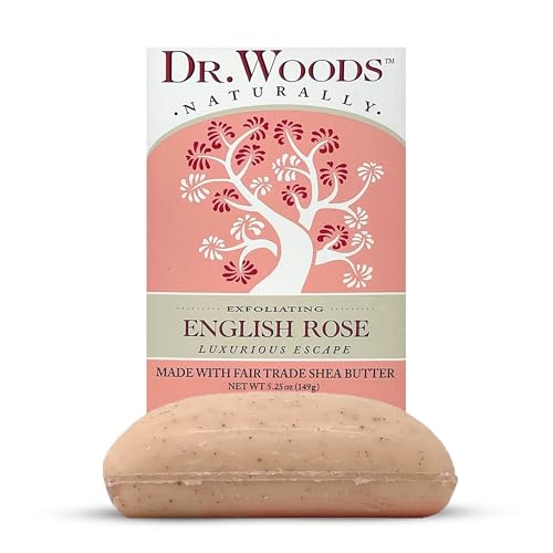 Dr. Woods English Rose Bar Soap with Organic Shea Butter - Pure Rose Scented Soap for Men and Women, Moisturizing and Exfoliating - 5.25 Oz Bar