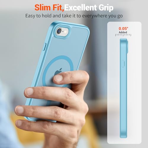 Image of SUPFINE Magnetic for iPhone SE Case 2022 (3rd) /2020 (2nd), iPhone 8 Case (Compatible with MagSafe) (Military Grade Drop Protection) Slim Translucent Matte Phone Case,Light Blue