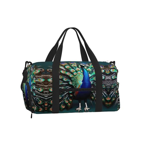Bolsa de equipaje deportiva con estampado de pavo real y base reforzada