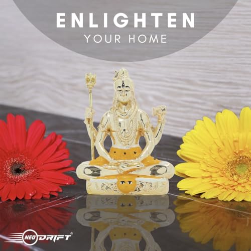 Image of Neodrift Lord Shiva Idol for Car Dashboard (Real 24kt & 999 Silver Plated, Dual-Tone Gold & Silver) (Model ND14) - Enhance Your Drive