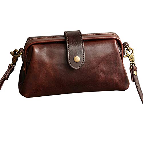 Retro Handmade Doctor Bag Crossbody,premium Leather Retro Handmade Bag Unique Opening Small Women Crossboy Bag (Coffee)