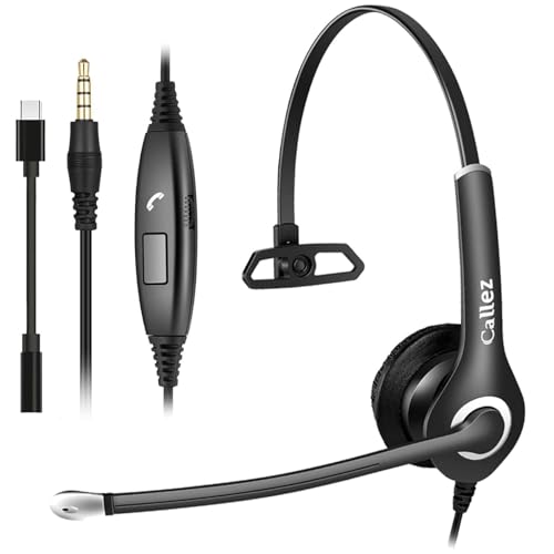 Auriculares para Teléfono Móvil Jack de 3,5mm con Micrófono Cancelación de Ruido, Cascos USB C para Ordenador Portátil Laptop iPhone Samsung Smartphone, Teams Zoom Skype Business Oficina, Chat Clara
