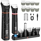 MAXGROOM Recortadora de Barba 6 en 1 para Hombre, Kit Multifuncional con Base de Carga, Máquina de Afeitar Hombre, 9 Accesorios para Recorte, 120 Min de Autonomía y Pantalla LED, Negro
