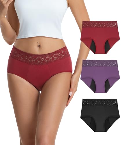 Period Underwear for Women, Reusable Leak-Proof Lace Panties, Heavy Flow Menstrual Cotton Briefs