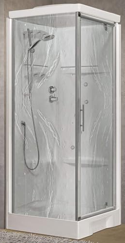 Novellini New Holiday GF80 Idromassaggio Tettuccio Soffione 80x80 cm Cabina Doccia Multifunzione Apertura Battente Pannelli Reversibili Miscelatore Termostatico Vetro Aqua Profilo Silver Alto 217,5cm