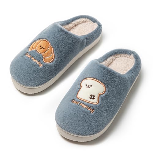 JOMIX Zapatillas de Casa Mujer Invierno Pantuflas Calentitas Antideslizantes Ligeras y Silenciosas Zuecos Punta Cerradas Suela de Goma Diseño Cute Bordado Idea Regalo WPW255165 Azul 38/39