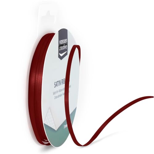 Vaessen Creative Cinta Satinada, 3mm x 10m, Brillo Elegante para Crear Tarjetas, Scrapbooks, Envoltorios de Regalos y Otros Proyectos de Manualidades Rojo oscuro