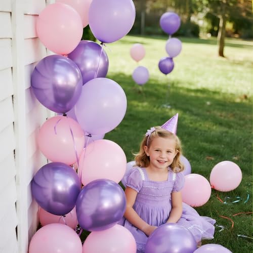 Image of 60 Pieces Pink Purple Balloons, 12 Inches Metallic Light Purple Balloon Confetti Balloons for Birthday, Wedding, Unisex Adults & Children Party Decorations