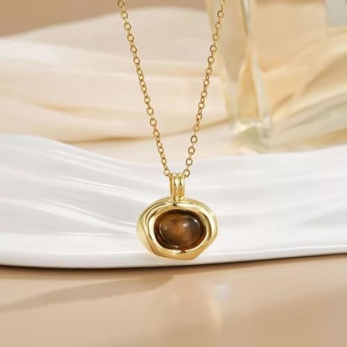 Gold Tigers Eye Stone Necklace Earrings Set Chunky Gemstone Pendent Dangle Necklace Prom Fashion Jewelry Gifts3