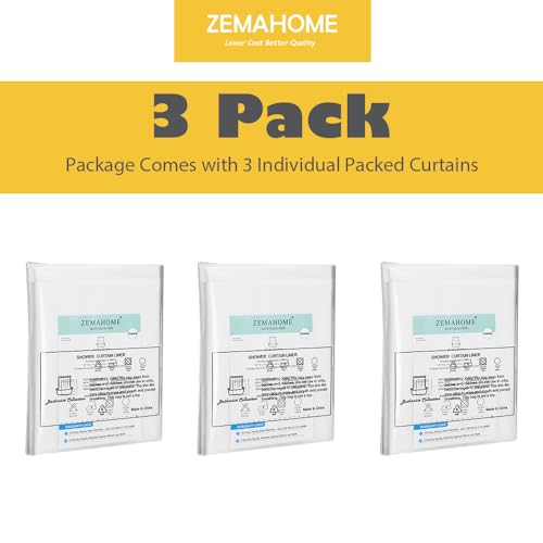 Image of ZEMAHOME 3 Pack PEVA Plastic Shower Curtain Liner Premium Light Weight 72 inch x 72 inch Clear Bathroom Shower Showroom Curtain Liner with Rustproof Metal Gromments and Weighted Magnet
